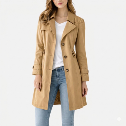 Trench femme classique boutonné longueur genou – Kaki