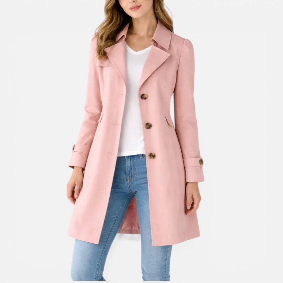 Trench femme classique boutonné longueur genou – Rose