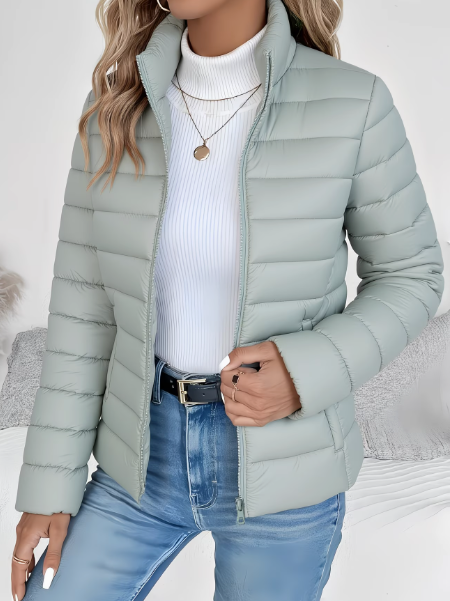 Veste matelassée femme ajustée à col montant – Vert