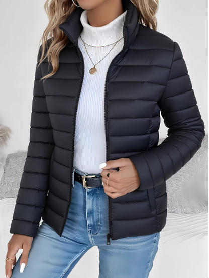 Veste matelassée femme ajustée à col montant – Noir