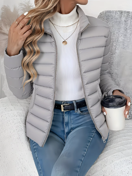 Veste matelassée femme ajustée à col montant – Gris
