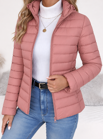 Veste matelassée femme ajustée à col montant – Rose