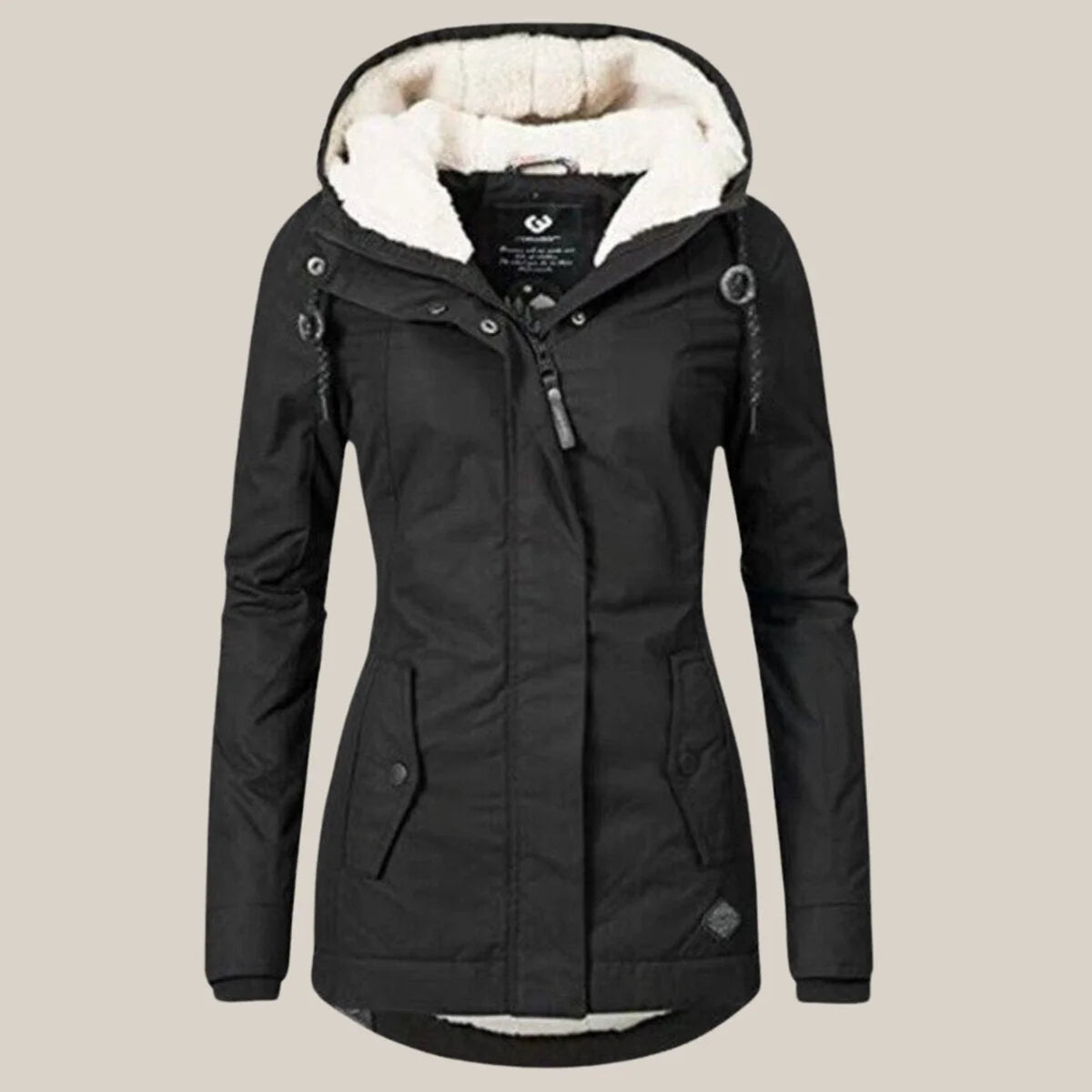 Veste sherpa femme matelassée à capuche et zip – Noir