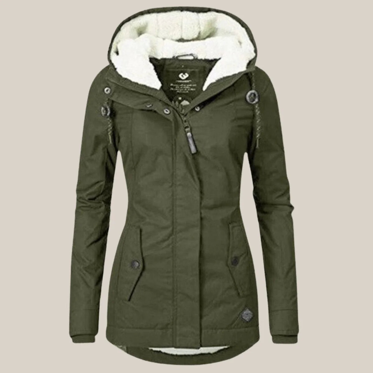 Veste sherpa femme matelassée à capuche et zip – Vert