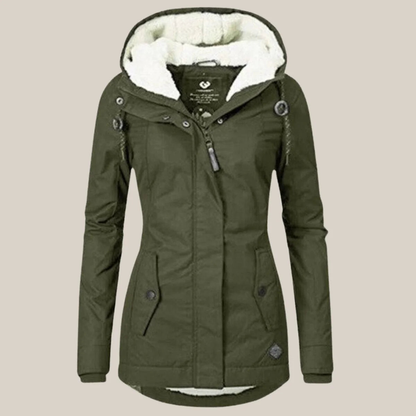 Veste sherpa femme matelassée à capuche et zip – Vert